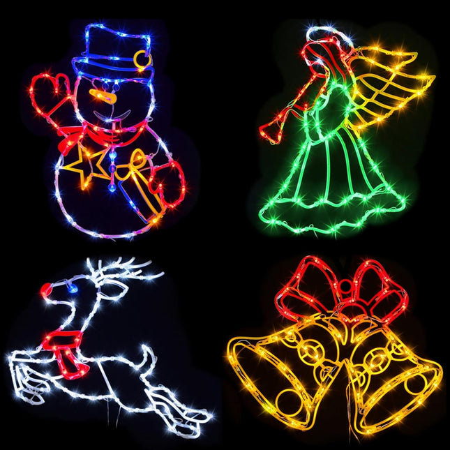 Christmas Decorations - 16" Christmas Window Silhouette Lights Decorations - 4 Pack Colour Lighted Angel ＆ Snowman ＆ Reindeer ＆ Bell for Holiday Indoor and Outdoor Wall Door Window Decorate
