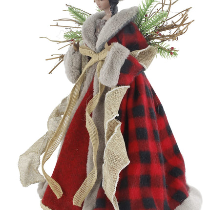Windy Hill Collection 14" Red Checkered Burlap Angel African American Ethnic Christmas Tree Topper or Table Top 514220