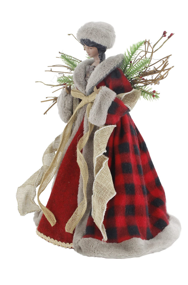 Windy Hill Collection 14" Red Checkered Burlap Angel African American Ethnic Christmas Tree Topper or Table Top 514220