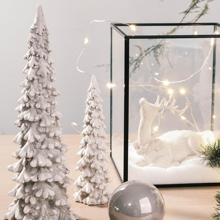 RM ROOMERS 2Pcs Resin Christmas Tree Statues, Table Top Small White Christmas Decorative Figurine Set, Indoor Artificial Xmas Tree Figurines for Desk s