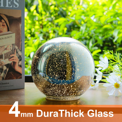 Lighted Mercury Glass Ball Table Lamp, Silver Cordless Glass Orb Christmas Decor Ball Led Light Globe, Modern Light Up Battery Operated Sphere Glass Night Light for Home Bedroom Indoor Decor, Middle