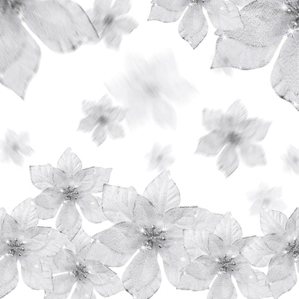 100 Pcs 3 Size Christmas Poinsettia Artificial Flowers Glitter Faux Wedding Flowers Christmas Flower Decoration Ornaments for Christmas Tree Xmas Party DIY Wreath Garland Year Decor(Silver)