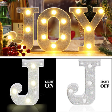 3 Pcs Christmas Joy LED Letter Lights Sign Light up Neon Letters Joy Sign Glitter Alphabet Sign Decorative Marquee Letter Battery Powered Light Decor for Xmas Party Home Wedding, J, O, Y (Silver)