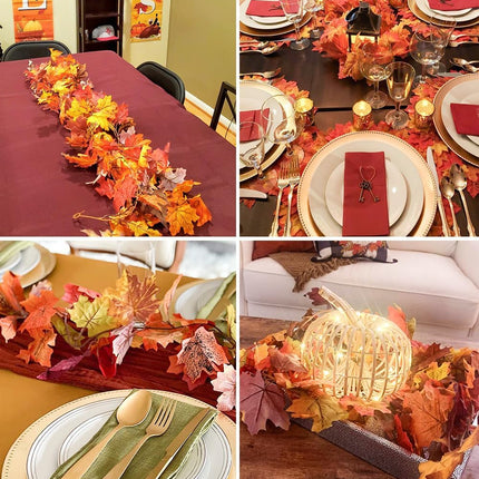 4 Packs Artificial Fall Leaves Garland, 5.9Ft/Pieces Autumn Maple Leaves Mantle Garland Hanging Vines for Home Decor Wedding Halloween Thanksgiving Christmas Indoor Outdoor Decorations by wohohoho