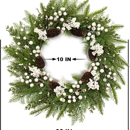 Outdoor Christmas Wreath 22 Inch Winter Wreaths for Front Door Artificial Norfolk Pine Wreath with White Berries and Pine Cones for Xmas Holiday Decoration