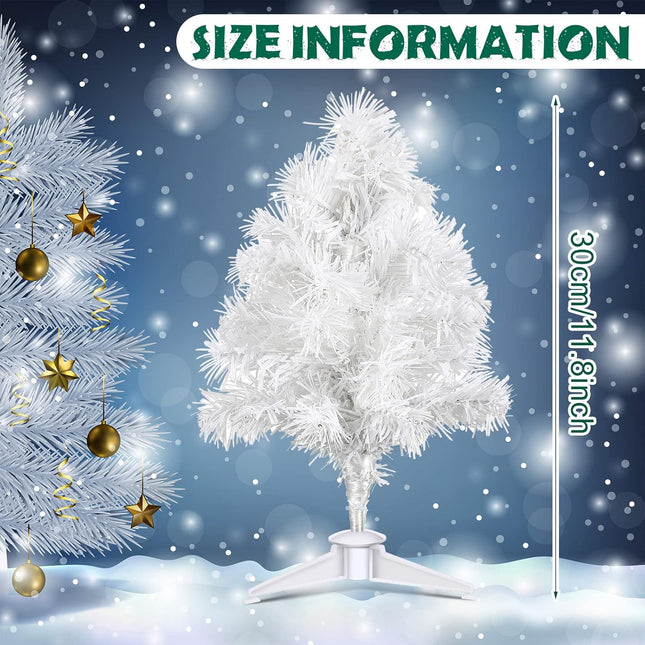 Kathfly 4 Pieces Mini White Christmas Tree 12 Inch Miniature Artificial Small Desktop Xmas Tree with Plastic Stand for Party Supply Home Office Decor