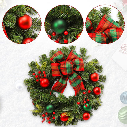 MUMTOP 20 Inch Pre-Lit Christmas Wreath for Front Door with Lights, Large Lighted Christmas Wreath with Red Bowknot for Fireplace Window Outdoor Holiday Home Decoration
