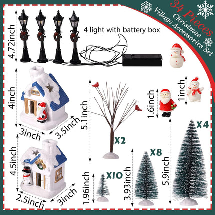Namalu 34 Pieces Christmas Village Houses Set, Mini Christmas Trees Christmas Accessories Set Santa Snowman Street Lamps for Christmas Village Miniature Town Home Table Top Decoration(Cute Style)