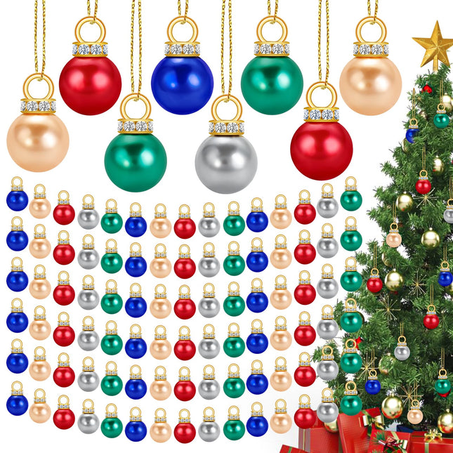 120PCS Christmas Mini Balls Ornaments 16mm Miniature Glitter Balls Xmas Tree Hanging Decorations Pendants for Holiday Party Outdoor Indoor DIY Craft Supplies