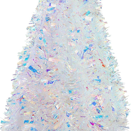 Sggvecsy 26.2Ft Christmas White Tinsel Garland Xmas Tree Decorations Christmas Iridescent Metallic Twist Garland Ceiling Hanging Decorations for Year Party Birthday Holiday Indoor Outdoor Supplies
