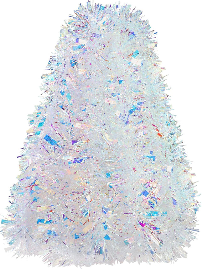 Sggvecsy 26.2Ft Christmas White Tinsel Garland Xmas Tree Decorations Christmas Iridescent Metallic Twist Garland Ceiling Hanging Decorations for Year Party Birthday Holiday Indoor Outdoor Supplies