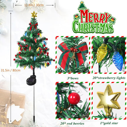 TOCHGREEN 4Pack Solar Christmas Tree Garden Stake Lights Outdoor Waterproof 80LED Xmas Pathway Lights Prelit Yard Stake for Christmas Porch Pathway Patio Yard Decoration (4pcs Solar Christmas Tree)