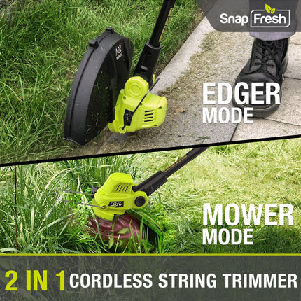 Cordless String Trimmer - SnapFresh 20V Line String Trimmer, Electric LawnTrimmer w/ Battery & Charger for Adjustable Angle Cutting, Lightweight String Trimmer / Edger in Garden & Outdoor