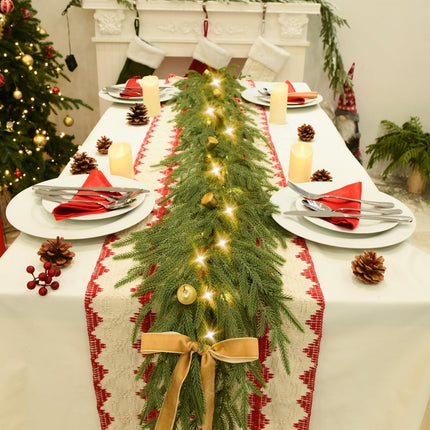YoleShy 6FT Real Touch Norfolk Pine Garland Christmas Garland with Bell Battery Operated Prelit Garland Christmas Decorations for Mantle Fireplace Xmas Garland Home Decor