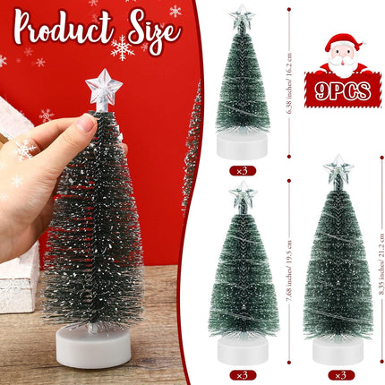 ShinyRelief 9 Pcs Mini Christmas Tree with Lights Tabletop Christmas Tree with LED Lights Holiday Party Ornament Desktop Miniature Tree for Christmas Centerpieces Tables Xmas(Colorful Light)