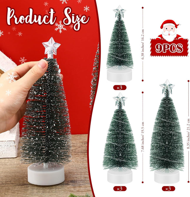 ShinyRelief 9 Pcs Mini Christmas Tree with Lights Tabletop Christmas Tree with LED Lights Holiday Party Ornament Desktop Miniature Tree for Christmas Centerpieces Tables Xmas(Colorful Light)