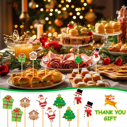 Hushee 500 Pcs Christmas Cocktail Picks Ugly Sweater Snowman Santa Appetizer Fruits Toothpicks Wooden Bamboo Toothpicks for Christmas Drink Topper Cake Food Party Decorations (Cute Style)