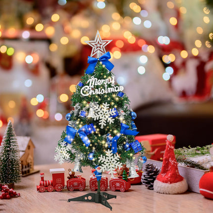 Mini Christmas Tree,Tabletop Christmas Tree 24"/60cm Artificial Green Christmas Tree with Xmas Star Treetop Tree and 37 Hanging Ornaments for Christmas Decoration (Blue Ornaments)
