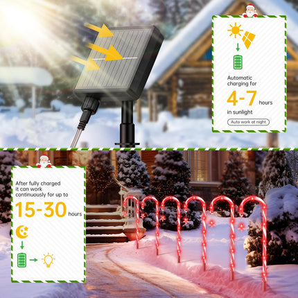 160 Red LED d Solar Candy Cane Lights,20 Pack Christmas Decorations Outdoor, Solar Powered Pathway Lights Outside,8 Modes Landscape Lights Walkway Markers with Stakes for Garden Yard Patio Xmas