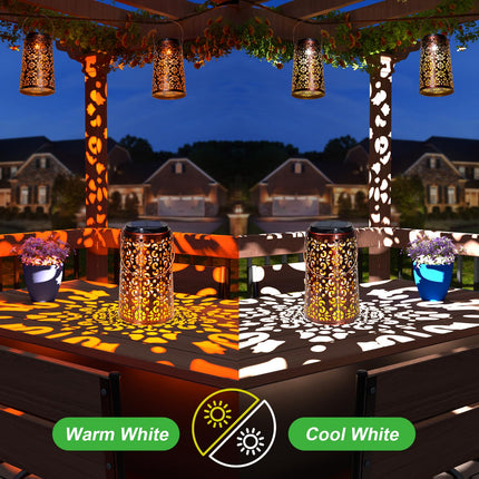 Solar Lantern - Hanging Solar Lights Outdoor Waterproof, Metal Lantern Decorative Solar Powered Patio Decor for Garden Yard Backyard Porch Table Pathway Tree Lighting, Cool/Warm Light, 2 Pack
