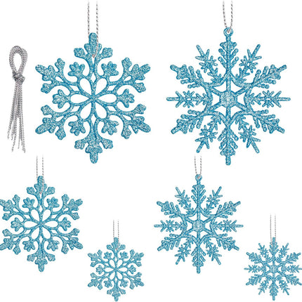 36 Pack Blue Snowflake Ornaments, Christmas Tree Decorations, Plastic Glitter Hanging Snow Flakes for Indoor Winter Christmas Tree Wonderland Decor