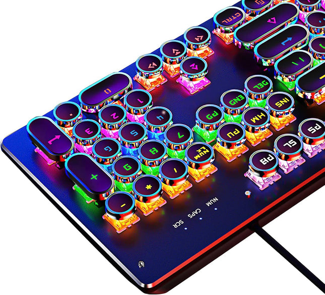 Basaltech Typewriter Keyboard, Mechanical Keyboard with LED Backlight, Steampunk Keyboard with 104-Keys Round Keycaps, Black Switch Wired Keyboard for Computer or Mac