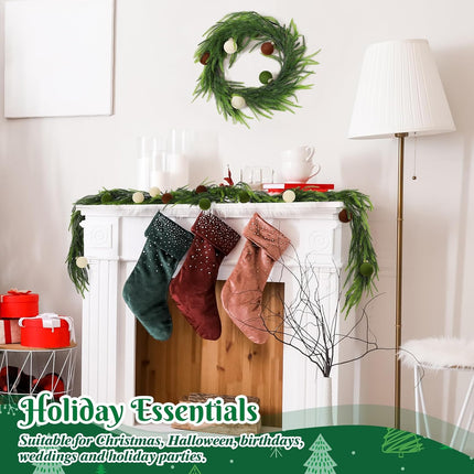 Jutom 5 ft Velvet Christmas Balls Garland Norfolk Pine Garland with Velvet Balls Faux Greenery Garland Pine Garland Artificial Greenery Garland for Christmas Table Fireplace Wall Home Railing Decor