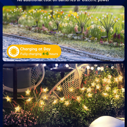 Star Christmas Pathway Lights - 4 Pack 48 LED Firefly Solar Garden Lights with 2 Lighting Modes, Waterproof Solar Walkway Lights, Solar Christmas Lights Decoration for Yard Lawn Walkway, Warm White