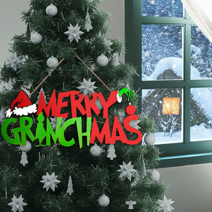 Grinch Christmas Decorations Merry Grinchmas Wooden Door Hanging Sign for Outdoor Indoor Wall Tree Ornaments Xmas Holiday Party Supplies