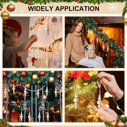 24 Pcs Christmas Wood Bead Ornament Boho Christmas Tree Ornaments Farmhouse Burlap Rope Natural Minimalist Wooden Decorations for Party Xmas Tree Hanging Wedding Home Garland DIY Crafts