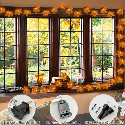 SUNSGNE Fall Lights Thanksgiving String Lights, 13.6FT 35LED Orange Leaf Lights Plug-in Fall String Lights for Thanksgiving Friendsgiving Harvest Autumn Fall Party Indoor Bedroom Home Decorations