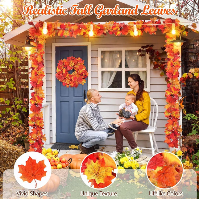 Palmatte 4 Pack Fall Decorations for Home Porch Front Door, 5.8ft Fake Vines Fall Garland Leaves Autumn Harvest Thanksgiving Decor Outdoor Indoor Wedding Christmas Thanksgiving Decorations (Yellow)