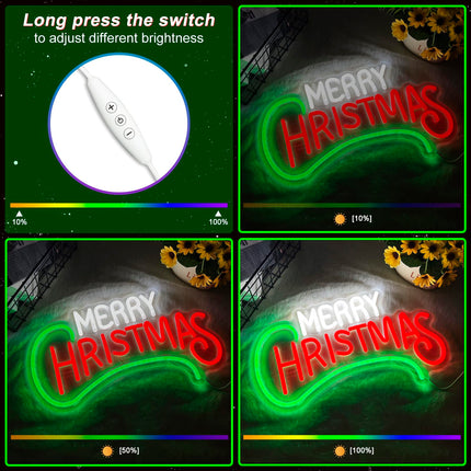 Merry Christmas Neon Light Signs, Dimmable USB Powerd Red Merry Christmas Neon Light For Wall Decor Festival Celebration, LED Green Christmas Neon Sign For Holiday Party Bar Decoration