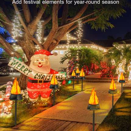 Solar Christmas Lights Outdoor with 3 Solar Panels, d Solar Torch Lights with Flickering Flame（More Real） IP65 Waterproof Christmas Decorations (8 Pack)