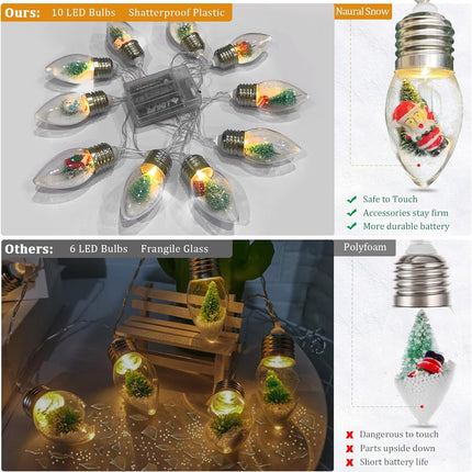 VVolf Christmas Lights for Indoor, Snow Globe String Lights, Christmas Snow Globes with 10LED Globe Bulbs String Light with Tree& Snow & Cute Ornaments for Home Decor