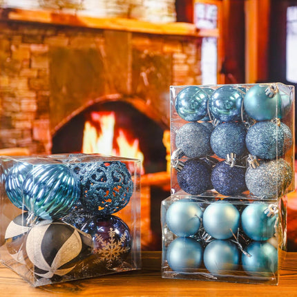 JOHOUSE 100PCS Christmas Ball Ornaments, Christmas Tree Decoration Shatterproof Blue Baubles Snowflakes Hanging Ornaments for Xmas Tree Wreath Christmas Party Wedding