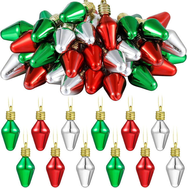 Sotiff Christmas Lightbulb Shaped Ornament Bulk 1.18 Inch Colorful Plastic Bulb Ornaments with Screw Off Cap Mini Vintage Hanging Tree Ornaments for Xmas Holiday Decoration(Red Green Silver,60 Pcs)