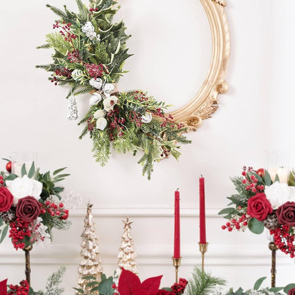 TINGE TIME Christmas Decoration Artificial Flowers Combo, 36pcs DIY Pine Needle, Bell, Berry Set for Xmas Tree Fireplace Staircase Wall Home Decoration (Bell & Pine Needle)