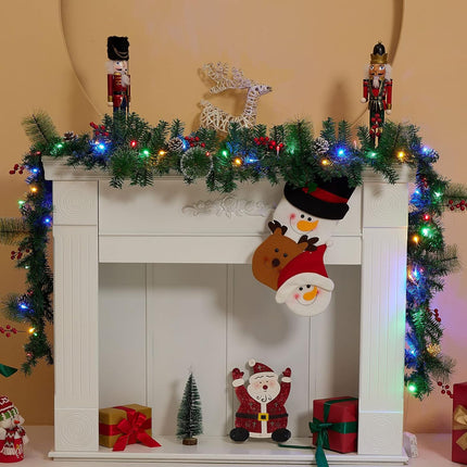 9 ft Pre-lit Lighted Christmas Garland Decoration with Timer, Battery Operated Waterproof Artificial Xmas Garlands with 50 Coloured Lights, Green Pine Branches, for Indoor/Outdoor/Fireplace Decor