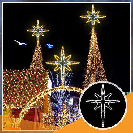 Christmas Star of Bethlehem LED Star Hanging Lights Nativity Holy Family Light for Door Window Porch Wall Decoration Plug Operated Lighted Star Hanging Tree Topper(White, Warm Light,28")
