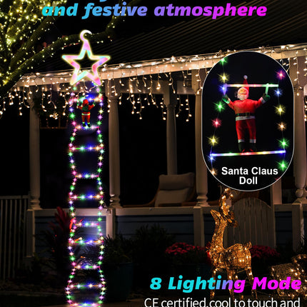 Christmas LED Ladder Lights, 10ft Christmas Decorative Light with Climbing Santa Claus, Christmas Decorations Lights for Indoor Outdoor Garden Xmas Tree Decor (Star-A)