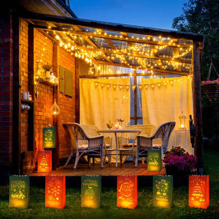 Nezyo 30 Sets Christmas Luminaries Bags with Flameless LED Tea Lights Luminaries Bags with LED Lights 6 Designs Luminary Candle Bags Luminary Lantern Bags for Home Party Outdoor Decoration