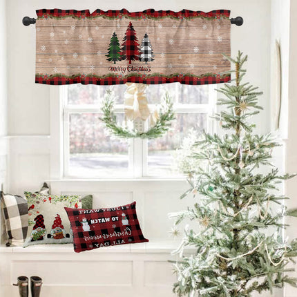 Merry Christmas Tree Valances Windows Curtain Farm Xmas Tree Kitchen Valances Rod Pocket Snowflake Red Black Buffalo Plaid Check Short Topper Curtains Winter Holiday Christmas Decor 1 Panel,54x18in
