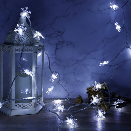 Twinkle Star 100 LED Christmas Snowflake String Lights, 49 FT Plug in Fairy Light Waterproof, Extendable for Indoor Outdoor Holiday Wedding Party, Xmas Tree, Year, Garden Decorations (White)