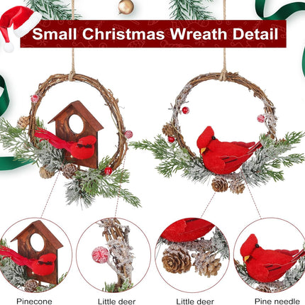 2pcs Small Christmas Wreath with Cardinal, 9-inch Mini Wreaths for Cabinets, Cabinet Wreaths for Kitchen Christmas, Wreaths for Windows (Cardinal)
