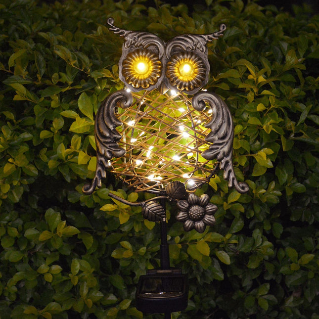 Homeleo Rustic Solar Owl Lights, Outdoor Garden Decorative Owl Stake with Glowing Eyes, Waterproof Pathway Landscape Lighting for Yard Decor, Halloween Christmas Decorations, Unique Garden Decor