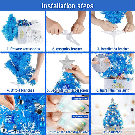 Mini Christmas Tree with Lights, Migaven 24inch/2ft Tabletop Artificial Blue Christmas Tree with Led String Light for Home Office Party Christmas Decoration