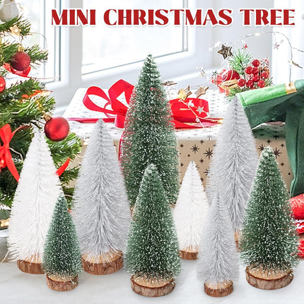 9Pcs Mini Christmas Tree, Bottle Brush Christmas Trees Wooden Base Table Decor with 4 Sizes, Artificial Tabletop Christmas Tree Indoor Village Decor Xmas Decorations(Green+Sliver+White)