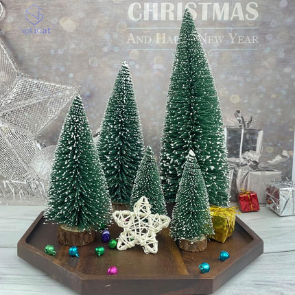 Mini Christmas Tree Bottle Brush Christmas Trees with Wooden Bases Christmas Decorations for Party Table top decer Christmas Tree （5pcs）