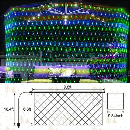 200 LED Christmas Net Lights Outdoor Decorations 3M2M Mesh Lights Fairy String Lights Plug in with Timer 8 Modes Waterproof for Outside Bush Window Wall Patio Fence Party Decor-Blue and Green